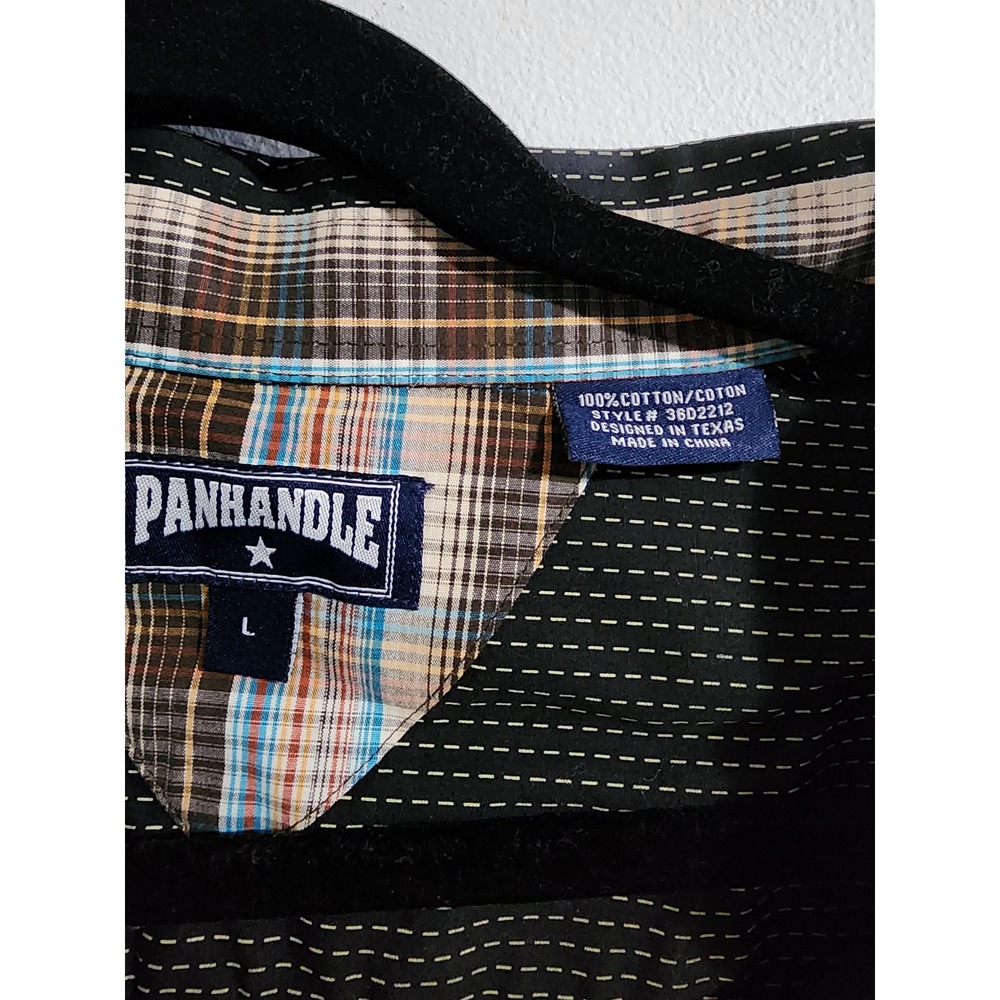 Panhandle Mens Black Dashed Western Button Down Shirt Large 36D2212 Cotton - Picture 2 of 8